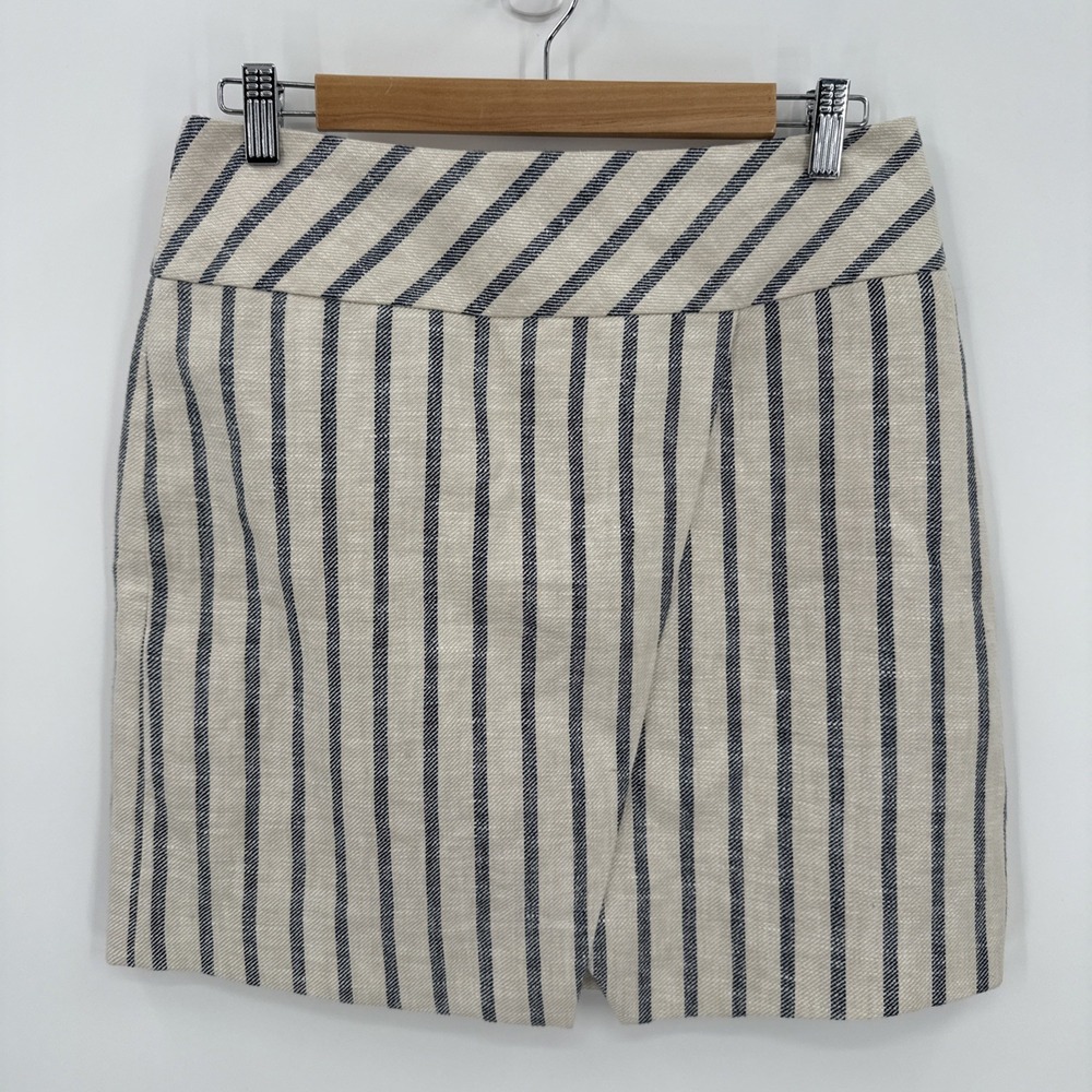 J. Crew Womens Striped 100% Linen Faux Wrap Mini Skirt Size 6 Preppy Coastal